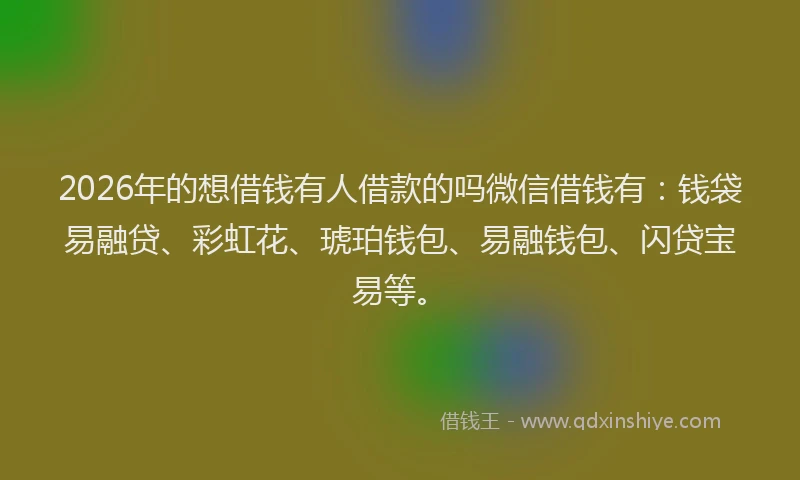 2026年的想借钱有人借款的吗微信借钱有：钱袋易融贷、彩虹花、琥珀钱包、易融钱包、闪贷宝易等。