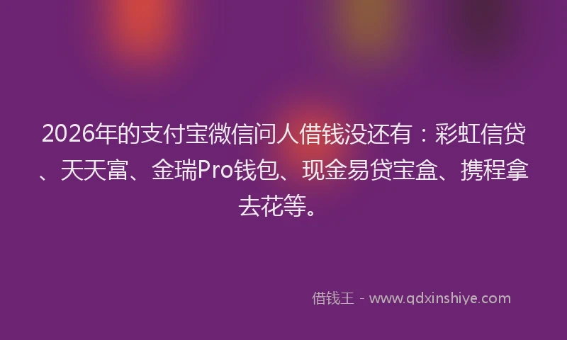 2026年的支付宝微信问人借钱没还有：彩虹信贷、天天富、金瑞Pro钱包、现金易贷宝盒、携程拿去花等。