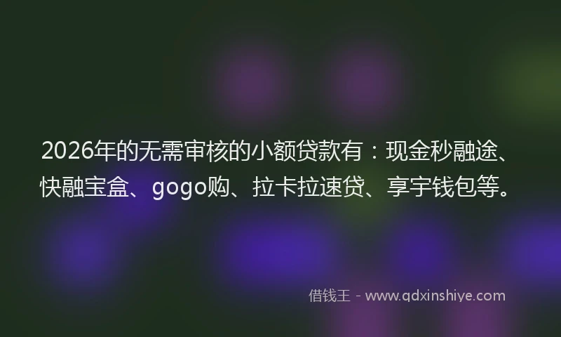 2026年的无需审核的小额贷款有：现金秒融途、快融宝盒、gogo购、拉卡拉速贷、享宇钱包等。