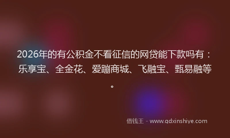 2026年的有公积金不看征信的网贷能下款吗有：乐享宝、全金花、爱蹦商城、飞融宝、甄易融等。