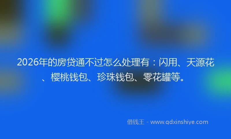 2026年的房贷通不过怎么处理有：闪用、天源花、樱桃钱包、珍珠钱包、零花罐等。