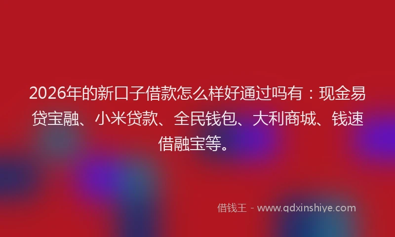 2026年的新口子借款怎么样好通过吗有：现金易贷宝融、小米贷款、全民钱包、大利商城、钱速借融宝等。
