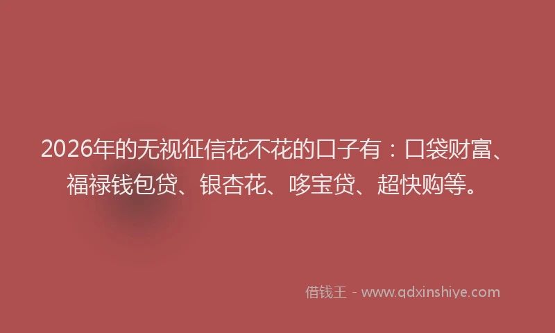 2026年的无视征信花不花的口子有：口袋财富、福禄钱包贷、银杏花、哆宝贷、超快购等。