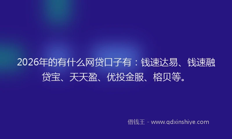 2026年的有什么网贷口子有：钱速达易、钱速融贷宝、天天盈、优投金服、榕贝等。
