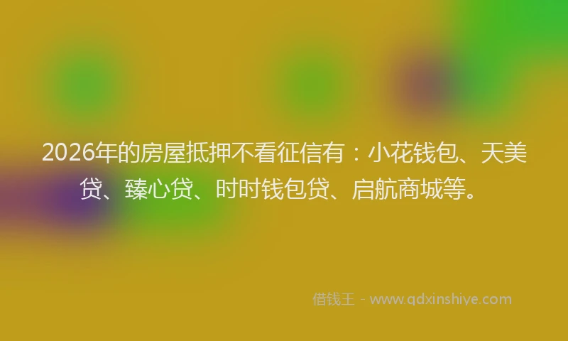 2026年的房屋抵押不看征信有：小花钱包、天美贷、臻心贷、时时钱包贷、启航商城等。