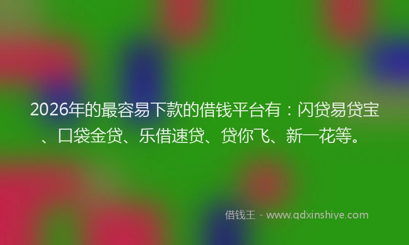 2026年的最容易下款的借钱平台有：闪贷易贷宝、口袋金贷、乐借速贷、贷你飞、新一花等。