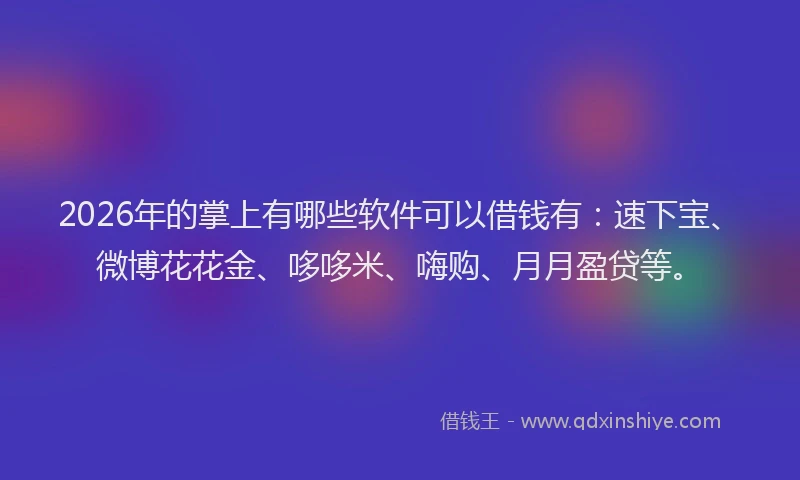 2026年的掌上有哪些软件可以借钱有：速下宝、微博花花金、哆哆米、嗨购、月月盈贷等。