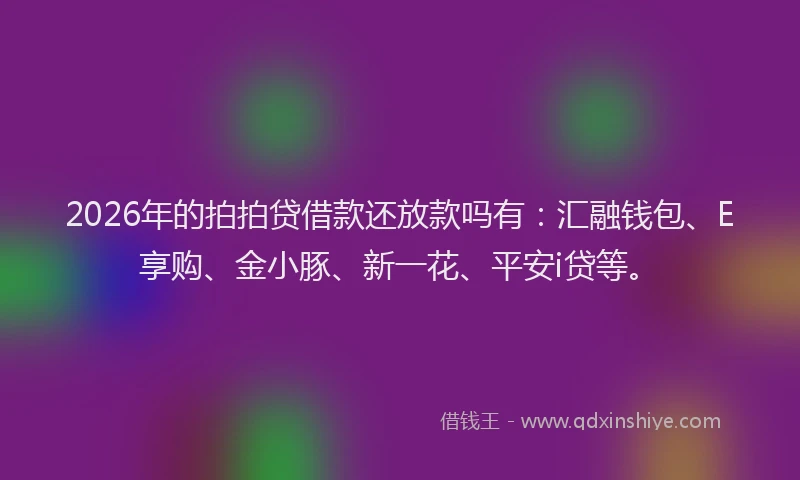 2026年的拍拍贷借款还放款吗有：汇融钱包、E享购、金小豚、新一花、平安i贷等。
