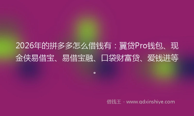 2026年的拼多多怎么借钱有：翼贷Pro钱包、现金侠易借宝、易借宝融、口袋财富贷、爱钱进等。
