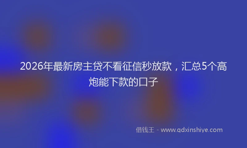 2026年最新房主贷不看征信秒放款，汇总5个高炮能下款的口子