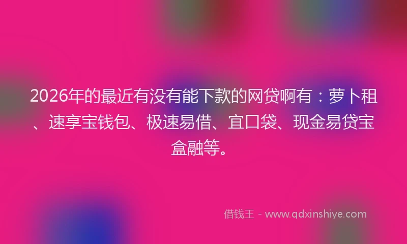 2026年的最近有没有能下款的网贷啊有：萝卜租、速享宝钱包、极速易借、宜口袋、现金易贷宝盒融等。