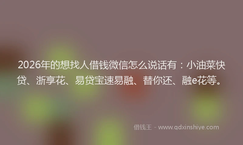 2026年的想找人借钱微信怎么说话有：小油菜快贷、浙享花、易贷宝速易融、替你还、融e花等。