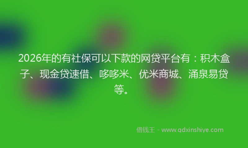 2026年的有社保可以下款的网贷平台有：积木盒子、现金贷速借、哆哆米、优米商城、涌泉易贷等。