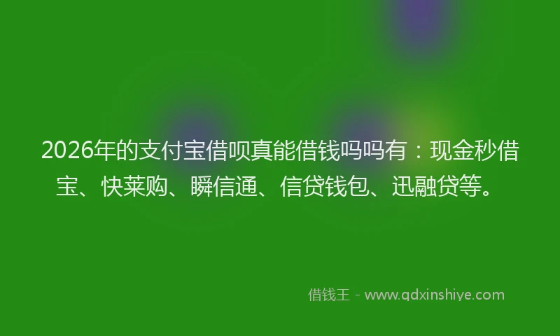 2026年的支付宝借呗真能借钱吗吗有：现金秒借宝、快莱购、瞬信通、信贷钱包、迅融贷等。