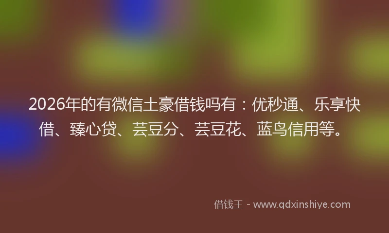 2026年的有微信土豪借钱吗有：优秒通、乐享快借、臻心贷、芸豆分、芸豆花、蓝鸟信用等。