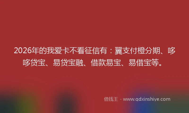 2026年的我爱卡不看征信有：翼支付橙分期、哆哆贷宝、易贷宝融、借款易宝、易借宝等。