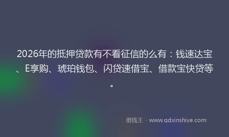 2026年的抵押贷款有不看征信的么有：钱速达宝、E享购、琥珀钱包、闪贷速借宝、借款宝快贷等。