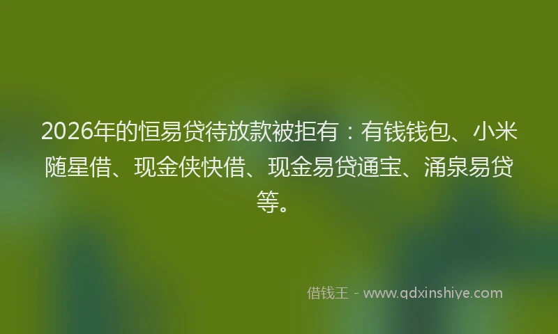 2026年的恒易贷待放款被拒有：有钱钱包、小米随星借、现金侠快借、现金易贷通宝、涌泉易贷等。