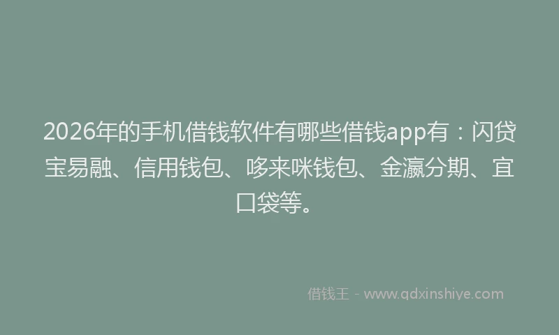 2026年的手机借钱软件有哪些借钱app有：闪贷宝易融、信用钱包、哆来咪钱包、金瀛分期、宜口袋等。