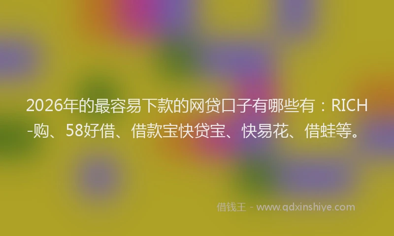 2026年的最容易下款的网贷口子有哪些有：RICH-购、58好借、借款宝快贷宝、快易花、借蛙等。