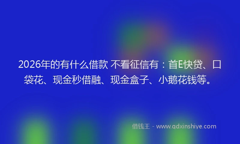2026年的有什么借款 不看征信有：首E快贷、口袋花、现金秒借融、现金盒子、小鹅花钱等。
