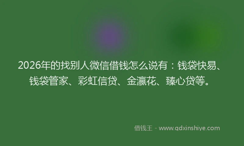 2026年的找别人微信借钱怎么说有：钱袋快易、钱袋管家、彩虹信贷、金瀛花、臻心贷等。