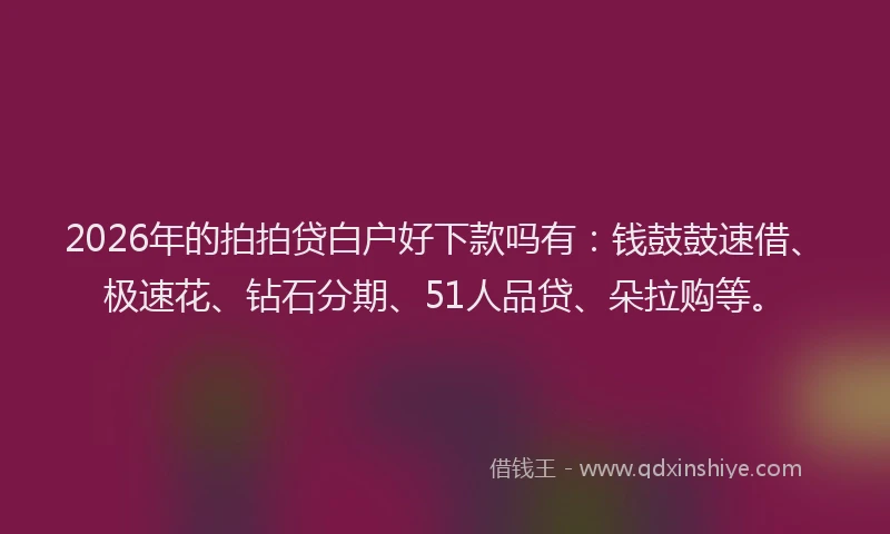 2026年的拍拍贷白户好下款吗有：钱鼓鼓速借、极速花、钻石分期、51人品贷、朵拉购等。