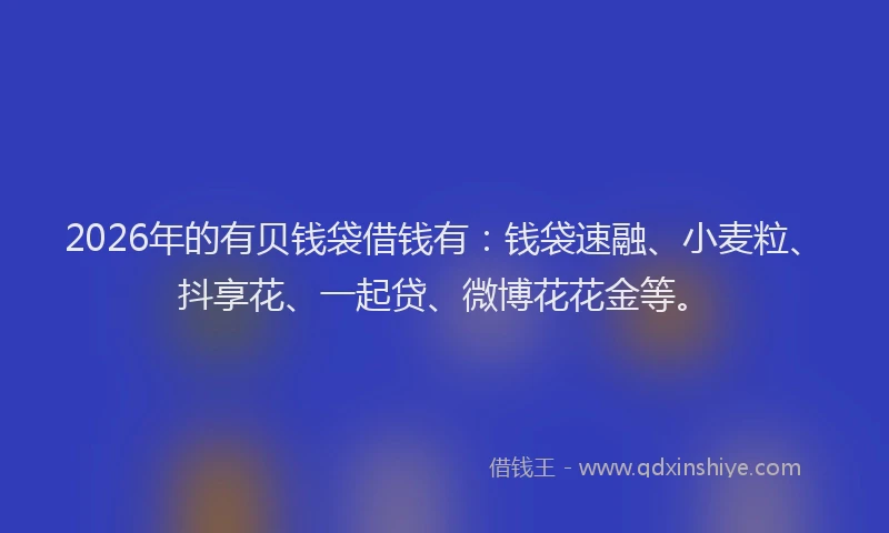 2026年的有贝钱袋借钱有：钱袋速融、小麦粒、抖享花、一起贷、微博花花金等。
