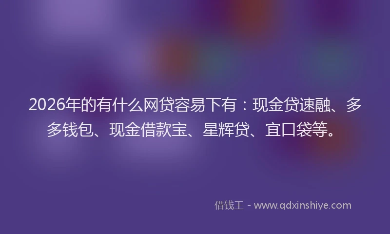 2026年的有什么网贷容易下有：现金贷速融、多多钱包、现金借款宝、星辉贷、宜口袋等。
