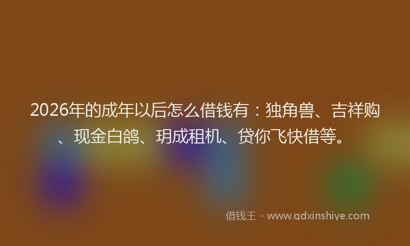 2026年的成年以后怎么借钱有:独角兽、吉祥购、现金白鸽、玥成租机、贷你飞快借等。