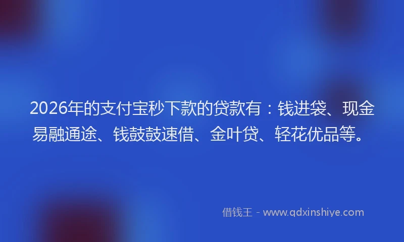 2026年的支付宝秒下款的贷款有：钱进袋、现金易融通途、钱鼓鼓速借、金叶贷、轻花优品等。
