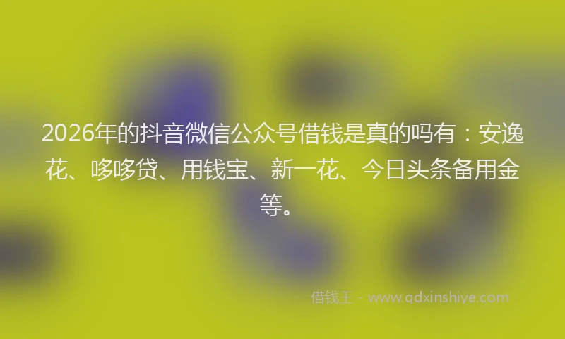 2026年的抖音微信公众号借钱是真的吗有：安逸花、哆哆贷、用钱宝、新一花、今日头条备用金等。
