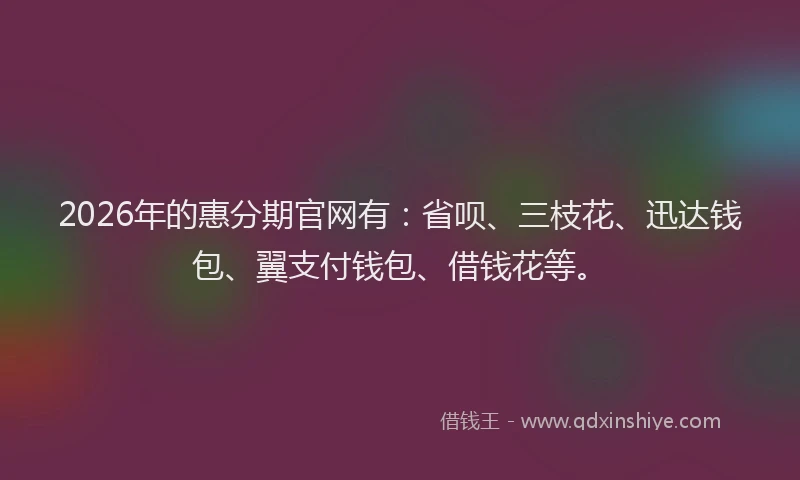 2026年的惠分期官网有：省呗、三枝花、迅达钱包、翼支付钱包、借钱花等。
