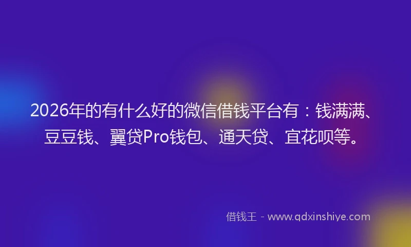 2026年的有什么好的微信借钱平台有：钱满满、豆豆钱、翼贷Pro钱包、通天贷、宜花呗等。