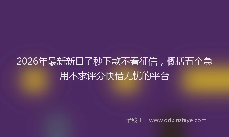 2026年最新新口子秒下款不看征信，概括五个急用不求评分快借无忧的平台