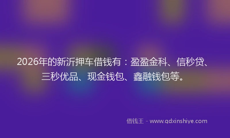 2026年的新沂押车借钱有：盈盈金科、信秒贷、三秒优品、现金钱包、鑫融钱包等。