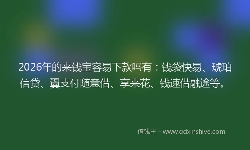 2026年的来钱宝容易下款吗有：钱袋快易、琥珀信贷、翼支付随意借、享来花、钱速借融途等。