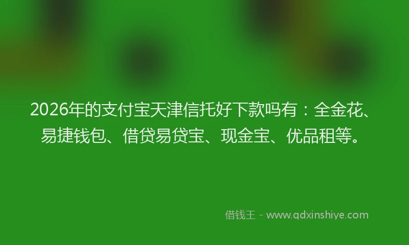 2026年的支付宝天津信托好下款吗有：全金花、易捷钱包、借贷易贷宝、现金宝、优品租等。