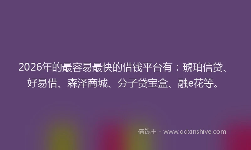 2026年的最容易最快的借钱平台有：琥珀信贷、好易借、森泽商城、分子贷宝盒、融e花等。