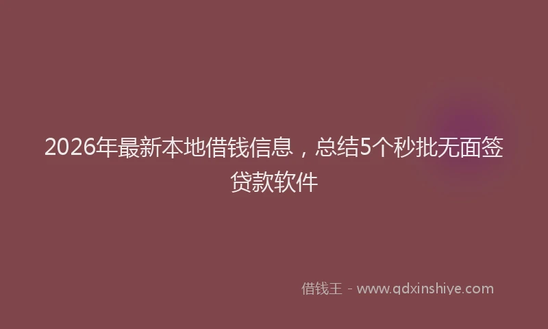 2026年最新本地借钱信息，总结5个秒批无面签贷款软件