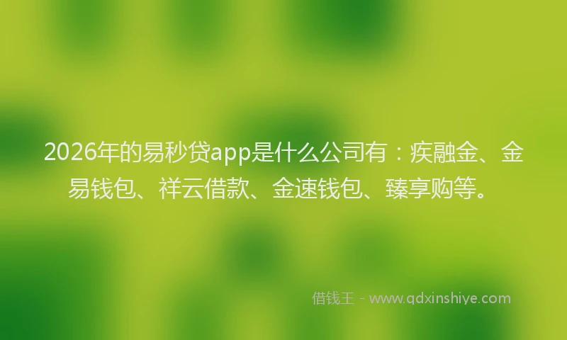 2026年的易秒贷app是什么公司有：疾融金、金易钱包、祥云借款、金速钱包、臻享购等。