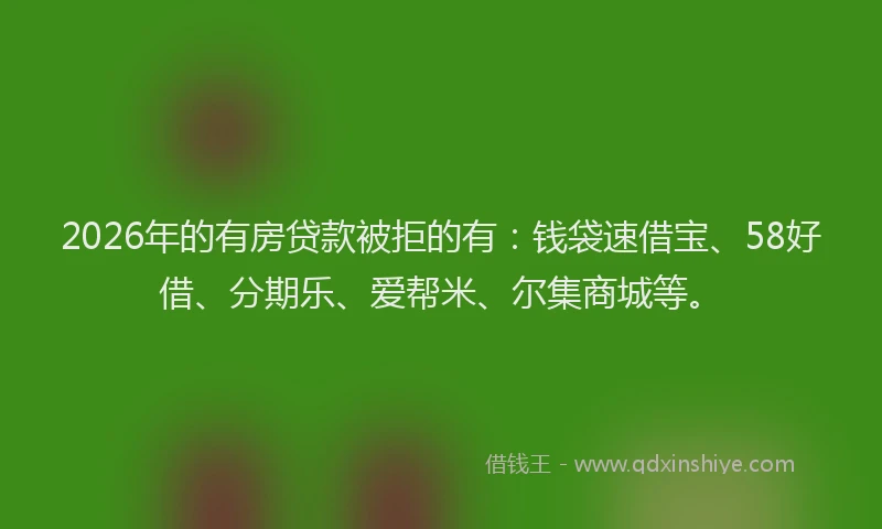 2026年的有房贷款被拒的有：钱袋速借宝、58好借、分期乐、爱帮米、尔集商城等。