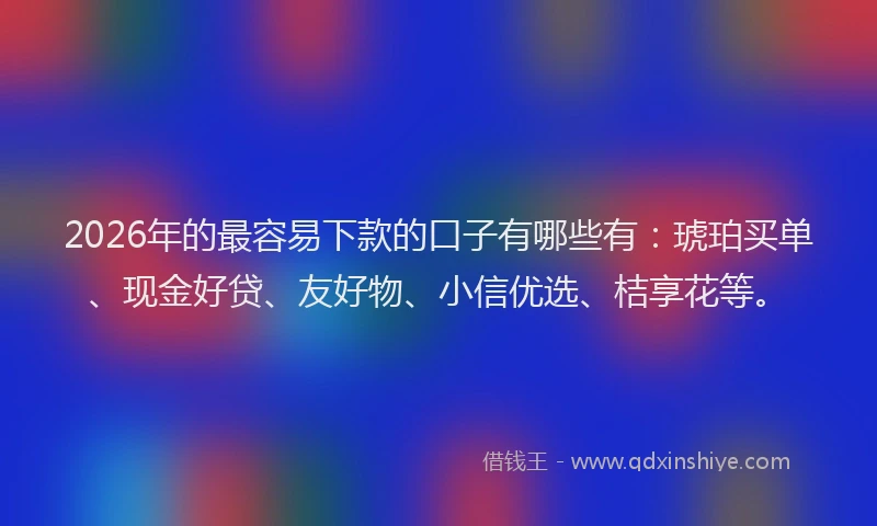 2026年的最容易下款的口子有哪些有：琥珀买单、现金好贷、友好物、小信优选、桔享花等。