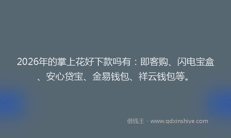 2026年的掌上花好下款吗有：即客购、闪电宝盒、安心贷宝、金易钱包、祥云钱包等。