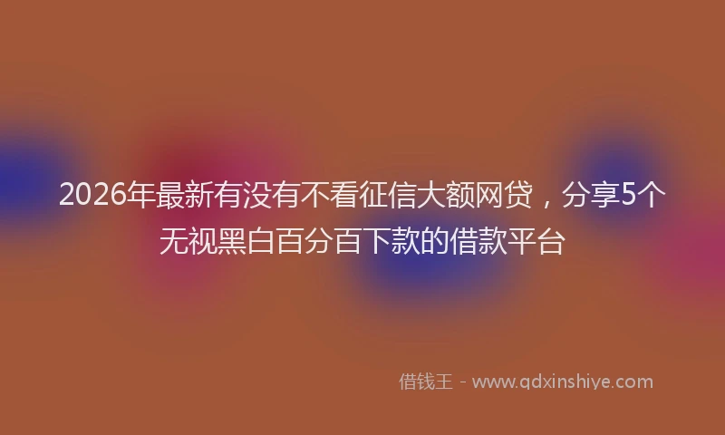 2026年最新有没有不看征信大额网贷，分享5个无视黑白百分百下款的借款平台