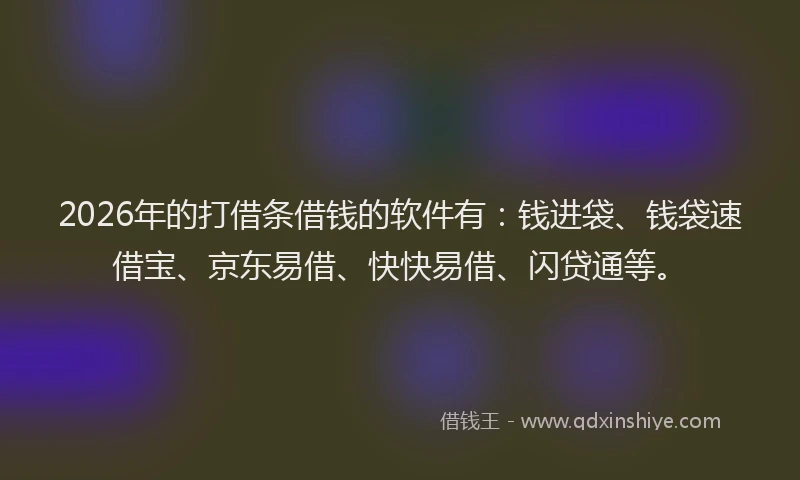 2026年的打借条借钱的软件有：钱进袋、钱袋速借宝、京东易借、快快易借、闪贷通等。