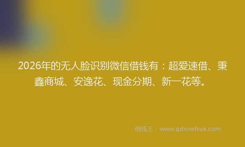 2026年的无人脸识别微信借钱有：超爱速借、秉鑫商城、安逸花、现金分期、新一花等。
