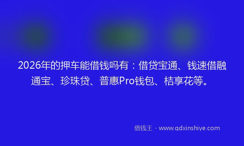 2026年的押车能借钱吗有：借贷宝通、钱速借融通宝、珍珠贷、普惠Pro钱包、桔享花等。