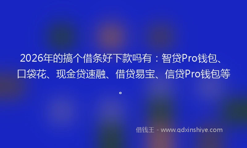 2026年的搞个借条好下款吗有：智贷Pro钱包、口袋花、现金贷速融、借贷易宝、信贷Pro钱包等。