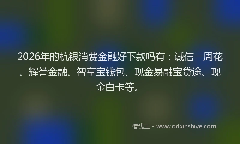 2026年的杭银消费金融好下款吗有：诚信一周花、辉誉金融、智享宝钱包、现金易融宝贷途、现金白卡等。